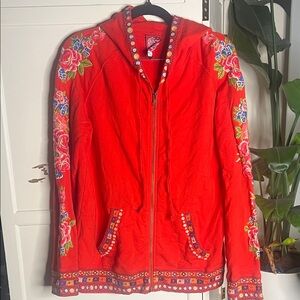 Johnny Was Vibrant Red Embroidered Jacket